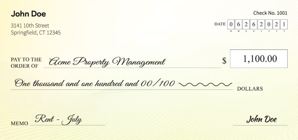 An example rent check.