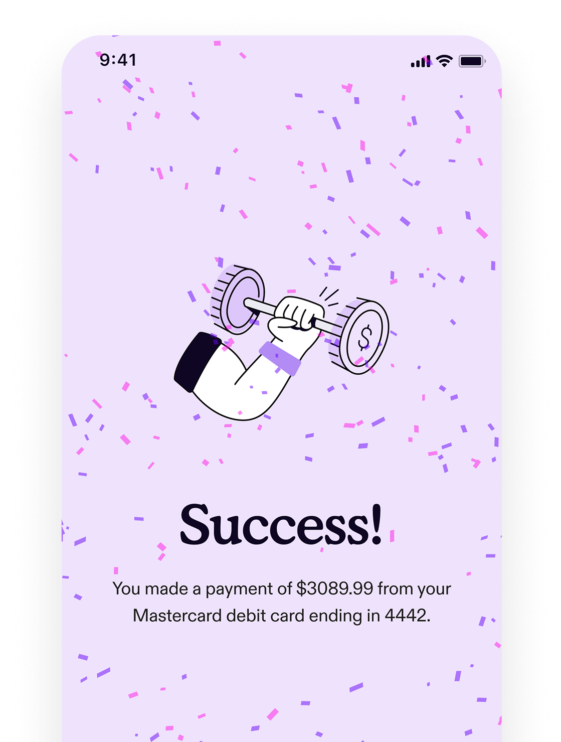 App screen confirming payment is completed