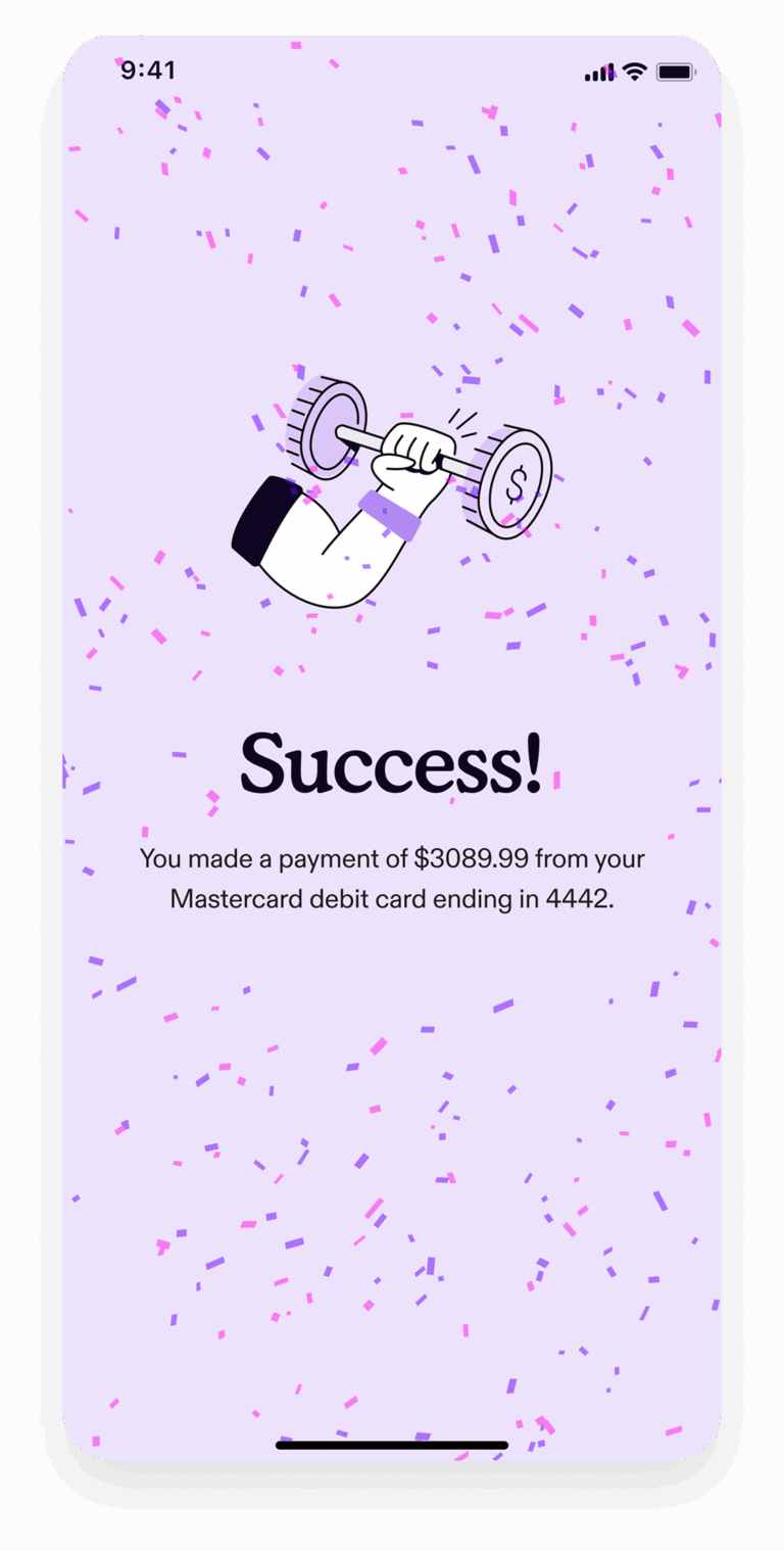 App screen confirming payment is completed