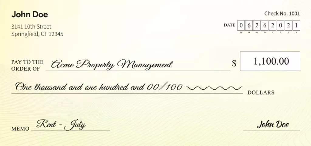 An example rent check.